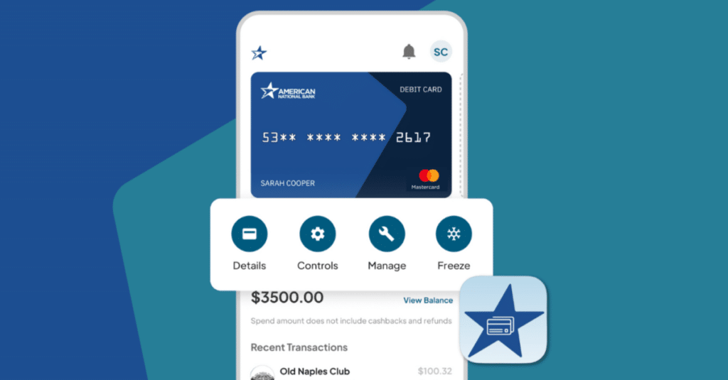 Phone mockup of the ANB Card Controls app